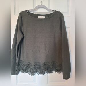 LOFT Olive Green Lace Hem Women's Top